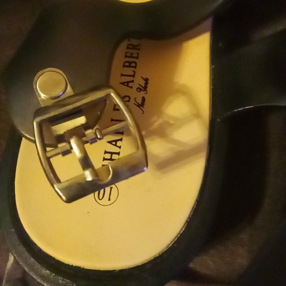 Charles Albert Black PVC Women's 10 Ankle Strap Sandals - Picture 3 of 7